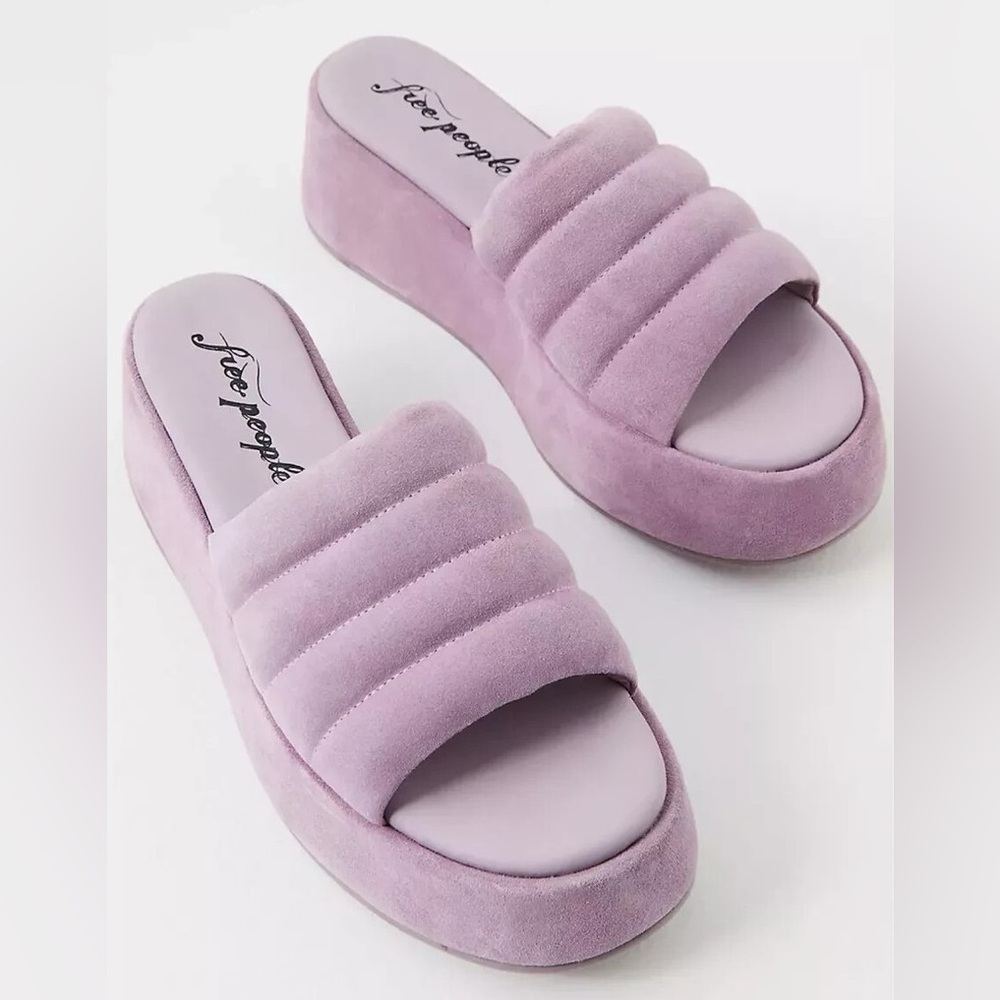 Free People Dusty Mauve Suede Platform Slide Mules
